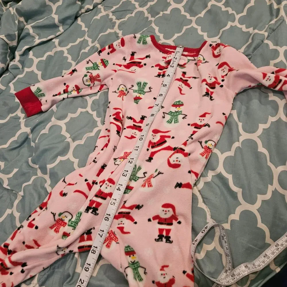 Carter’s 24M Christmas Fleece Footed Pajamas Pink Santa Snowman Sleeper Girls